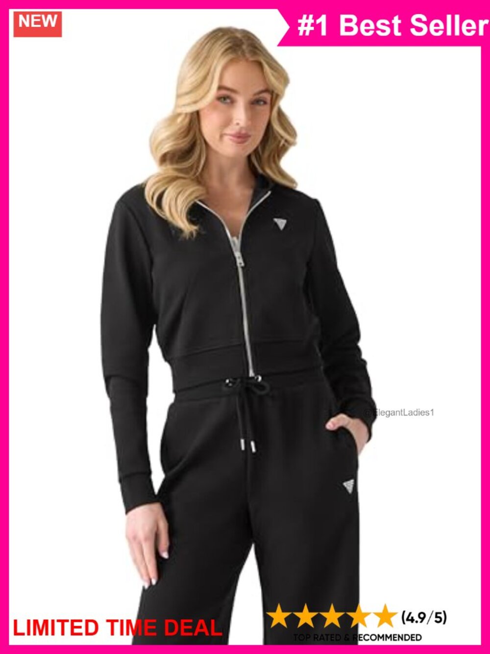 GUESS Kora Cropped Full Zip Hoodie Double Knit Athleisure Sweatshirt